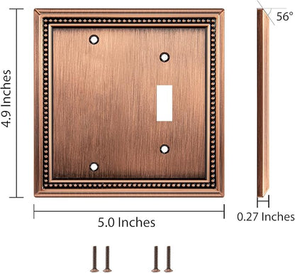 Henne Bery Sunken Pearls Heavy Duty Decorative Wall Plate Switch Plate Outlet Cover (Blank/Toggle, Antique Copper)