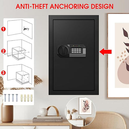 5.2 Cuft Large Home Safes Water and Fireproof, Digital Safes for Home Use Fire and Water Proof with Removable Shelves, Alarm System and Mute Function, Anti-Theft Fireproof Safe for Home Documents