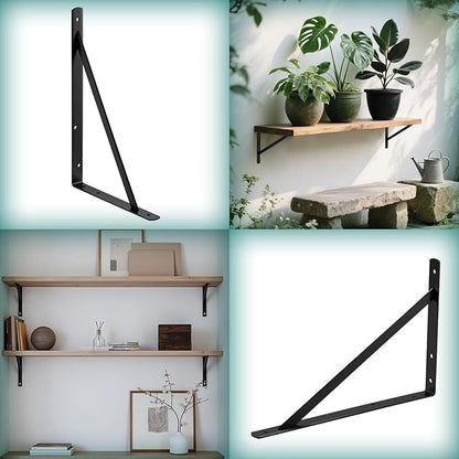 HOME MASTER HARDWARE 16x10 inch Heavy Duty Shelf Brackets, Black Metal Wall Mounted Supports for Shelves, L Shaped Shelf Angle Bracket for Floating Shelves, 4 Pack