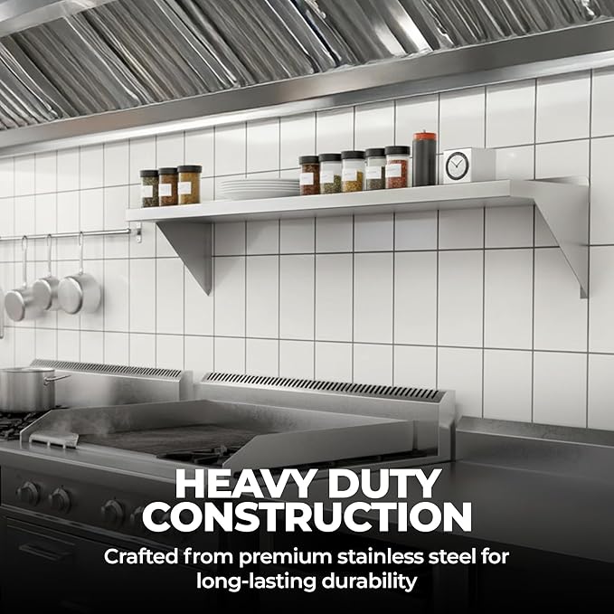 Stainless Steel Wall Shelf | Square Edge | Metal Shelving | Heavy Duty | Commercial Grade | Wall Mount | NSF Certified (14” Width x 36” Length)