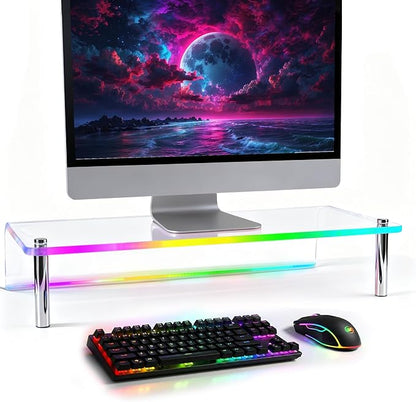 Acrylic Monitor Stand with RGB Lights, Music Sync Desk Riser with App & Button Control, Office Desktop Organizer for Gaming Setup and Home Office, Computer, Laptop, Printer, 23.6 Inch