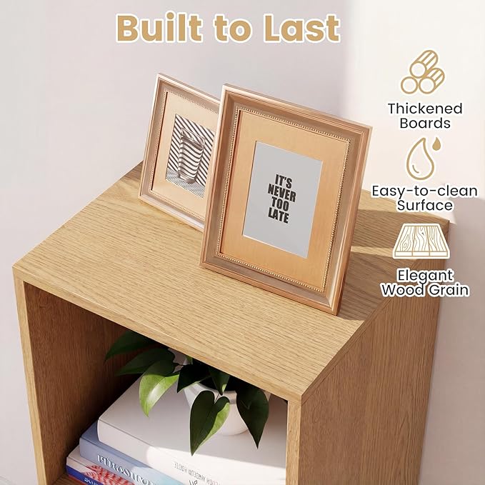 Giantex 2-Cube Bookcase, Cubby Bookshelf w/Back Guardrail & Anti-Tipping Kits, 3-Tier Freestanding Storage Organizer with Shelves, Open Back Display Rack for Living Room, Bedroom, Natural