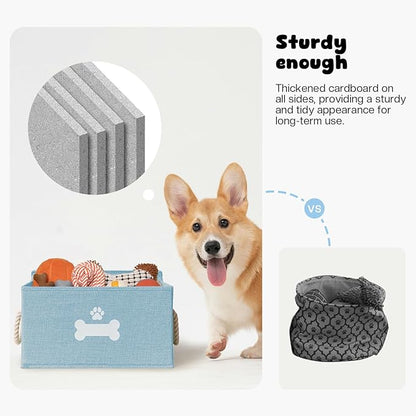Dog Toy Basket with Lid, Dog Basket for Toys, Dogs Toy Box with Cotton Rope Handles, Collapsible Storage Bins for Pet Toys, Dogs Storage Organizer, Blue