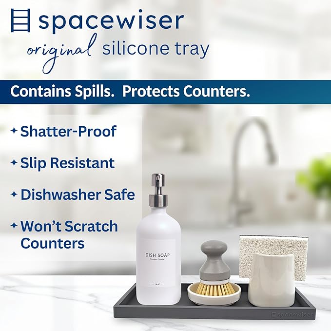 Countertop and Vanity Tray - 2 PC Large 11.7" Silicone Bathroom Trays, Counter Organizer, Dish Soap Sponge Holder Kitchen Sink Tray Organizer, Sink Caddy Toothbrush Key Kitchen Soap Trays