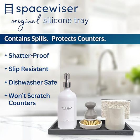 Countertop and Vanity Tray - 2 PC Large 11.7" Silicone Bathroom Trays, Counter Organizer, Dish Soap Sponge Holder Kitchen Sink Tray Organizer, Sink Caddy Toothbrush Key Kitchen Soap Trays