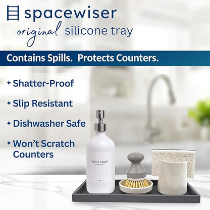 Countertop and Vanity Tray - 11.7" Silicone Bathroom Tray Countertop, Dish Soap Trays for Kitchen Counter, Sink Organizer Caddy Accessories, Toilet Plant Shower Makeup Mat Oil Holder