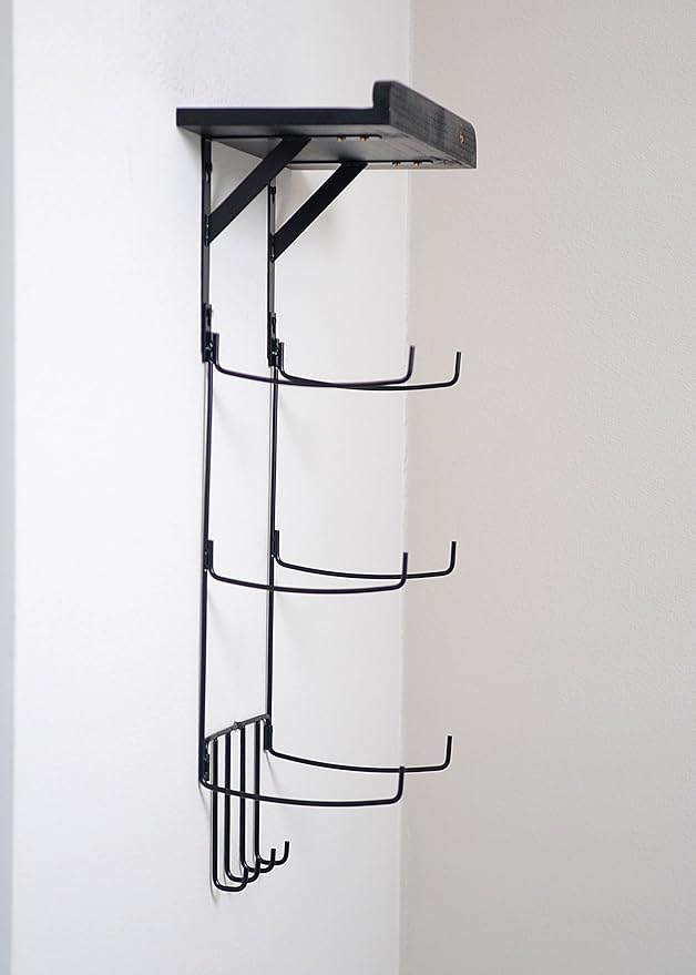 Olivia and Lily Wall-Mounted Yoga Mat Rack with black wood shelf - Organizer for Yoga Mats, Resistance Bands, and Accessories - Home Gym Storage Solution