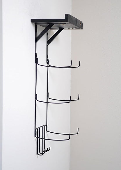 Olivia and Lily Wall-Mounted Yoga Mat Rack with black wood shelf - Organizer for Yoga Mats, Resistance Bands, and Accessories - Home Gym Storage Solution