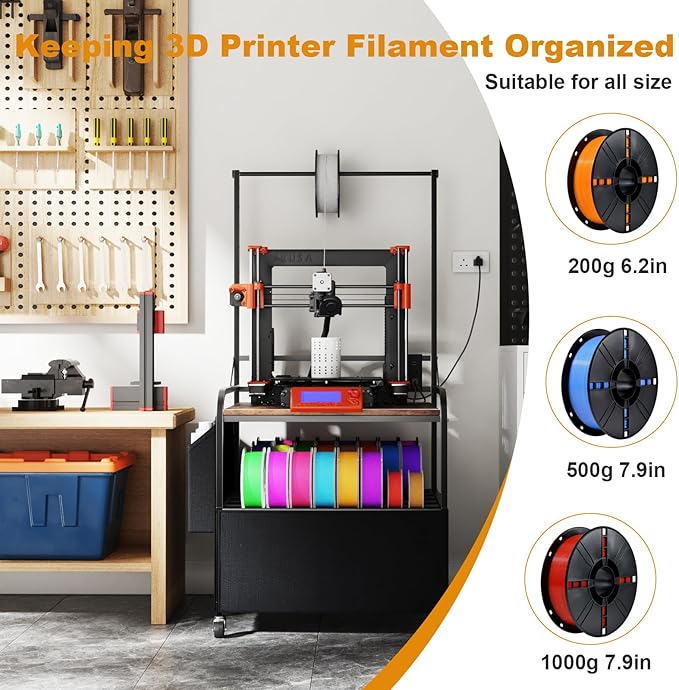 3D Printer Stand with Filaments Storage, 3D Printer Table with Storage, Heavy Duty Rolling 3D Printer Stand with 2-Tier Dustproof Shelves, Table for 3D Printer for Workshop Studio Office