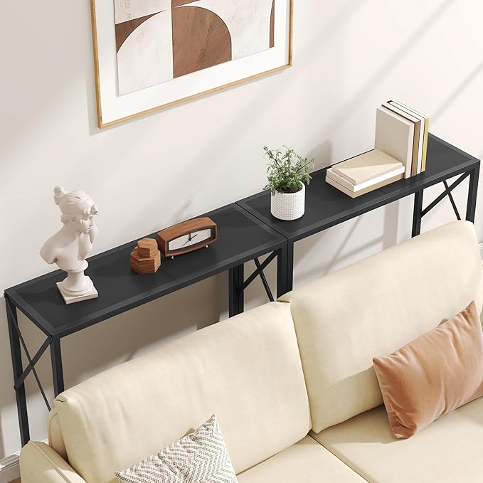 Tajsoon Small Entryway Table, 2-Tier Narrow Consle Table for Entryway, Small Hallway Table with Storage Shelves, Thin Sofa Table for Hallway, Living Room, Corridor, Office, Black
