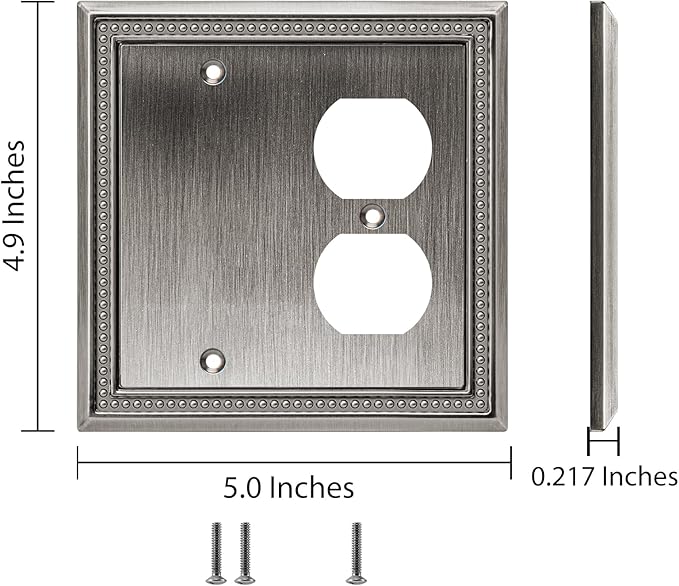 Henne Bery Sunken Pearls Heavy Duty Decorative Wall Plate Switch Plate Outlet Cover (Blank/Duplex, Heirloom Silver)