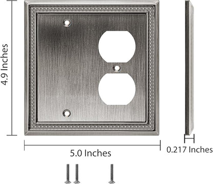 Henne Bery Sunken Pearls Heavy Duty Decorative Wall Plate Switch Plate Outlet Cover (Blank/Duplex, Heirloom Silver)