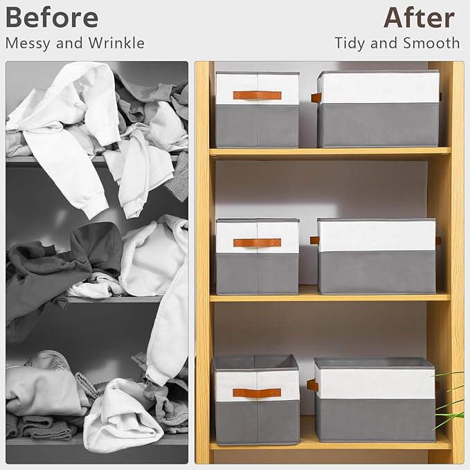 8 Pack Large Storage Bins with Handle,Collapsible Storage Basket for Shelves,Fabric Closet Organizer for Organizing Clothes Blanket,Decorative Dorm Organizers and Storage