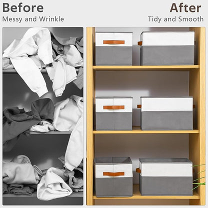 8 Pack Large Storage Bins with Handle,Collapsible Storage Basket for Shelves,Fabric Closet Organizer for Organizing Clothes Blanket,Decorative Dorm Organizers and Storage