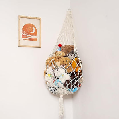 Novel Stuffed Animal Hammock Corner Hanging Net for Stuff Aniaml Storage Macrame Toy Display Plush Toy Holder-Perfect for The Tiny Space Walls (cream, XXL)