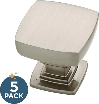 Franklin Brass (5-Pack) – Satin Nickel Cabinet Knobs for Dressers, Drawers, Kitchen Cabinet Door, Vanity, Furniture, Closet Knobs, 1-1/8 Inch Square | Webber
