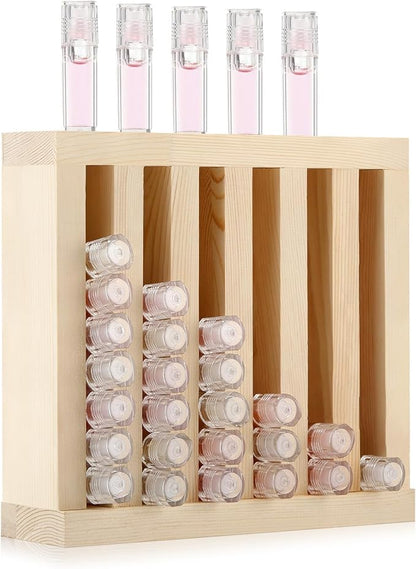 1 Pcs 6 Slot Wooden Lipsticks Holder 0.7 Inch Lip Balm Tube Holder Lip Gloss Organizer Display Wood Lipsticks Tube Tower Organizer for Market Craft Booth Room Display (Wood Color)