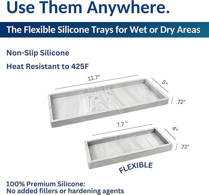 Countertop and Vanity Tray - 2 PC (11” and 7”) Shatterproof Silicone Kitchen and Bathroom Trays for Counter, Kitchen Soap Dispenser Tray, Vanity Trays for Bathroom, Perfume Key Tray