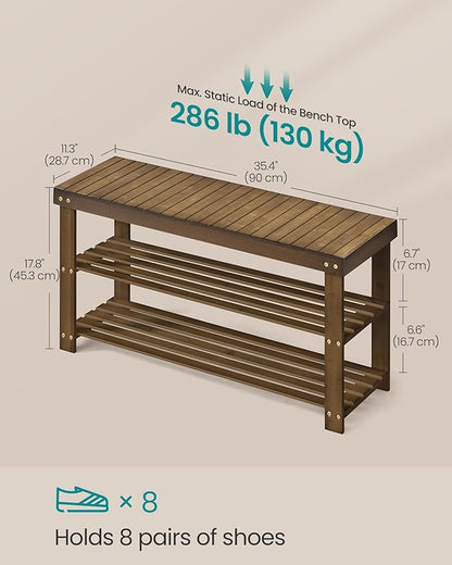 SONGMICS Shoe Rack Bench, 3-Tier Bamboo Shoe Storage Organizer, Entryway Bench, Holds Up to 286 lb, 11.3 x 35.4 x 17.8 Inches, for Entryway Bathroom Bedroom, Yellow Brown ULBS090K01