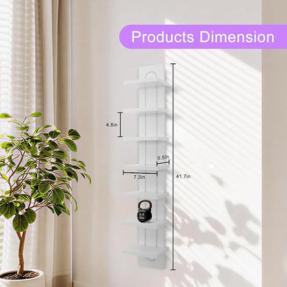 7 Tier Wall Shelf Unit with Light-Small Floating Shelves for Home Decor, Modern Unique Asymmetric Design for Bedroom & Living Room Storage