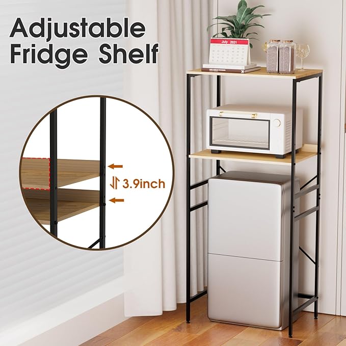 Mini Fridge Shelf Mini Fridge and Microwave Stand Over Mini Fridge Storage Rack Height Adjustable Microwave and Fridge Stand Suitable for Dorm, Kitchens, Offices, Yellow