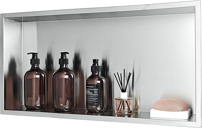 No Tile Needed Shower Niche for Shower Room Storage,Recessed Wall Niche Insert,Stainless Steel 304 (Brush, 12 * 24 in)