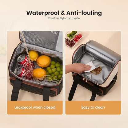LOVEVOOK Insulated Lunch Bag For Women,Large Double Deck Adult Lunch Box,Teacher Lunch Tote Bag With Cup Holder,Leakproof Cooler Bag With Adjustable Shoulder Strap For Work Picnic Beach
