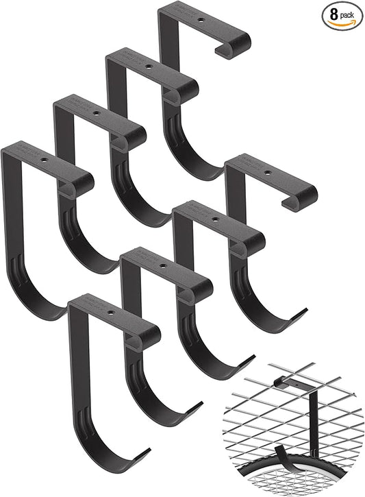 Bike Hooks for Garage Ceiling Mount Rack – Heavy Duty 4X8 Overhead Garage Storage Rack for Ceiling Hanging Bicycle Shelves, Add on Storage Flat Hooks Accessory and Wall Hanger (Flat Hook 8 Pack)