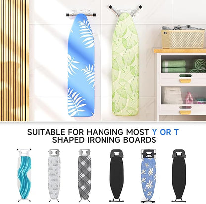 Ironing Board Holder Wall Mount/Over The Door Ironing Board Hanger, Laundry Rooms Metal Iron Board Holder Wall Mount for Y or T Leg (Silver)