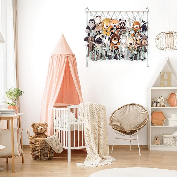 Stuffed Animal Net or Hammock Large Corner Storage for Plushies Stuffed Animals Zoo Wall Hanging Organizer Holder for Hammock, Space-Saving Nursery Decor (Green)