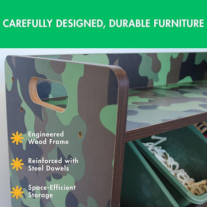 Humble Crew Toy Storage Organizer with Top Shelf and 9 Removable Bins, Camo/Army Green – Toddler Bookshelf with Toy Organizer - Modern Toy Rack Ideal for Kids' Rooms, Playrooms, and Nurseries