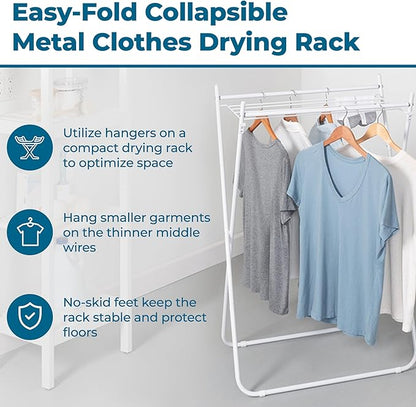 Honey-Can-Do Easy-Fold Collapsible Clothes Drying Rack – Sturdy Metal Laundry Rack, Holds 40 lbs., Space-Saving Clothes Rack, Towel Rack, Foldable Laundry Drying Rack for Indoor/Outdoor Use – White