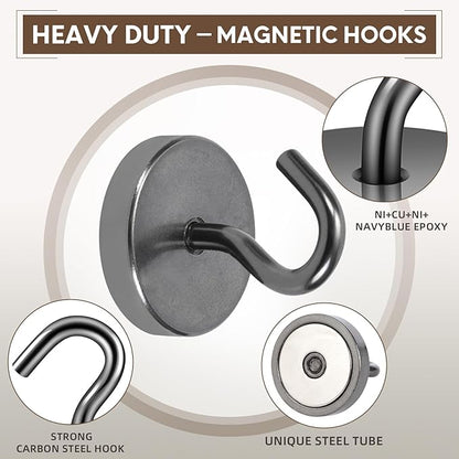 Neosmuk Magnetic Hooks, Cruise Ship Essentials, 130lb+ Heavy Duty Magnetic Hooks for Cruise Cabins, Refrigerator, Grill, Hanging, and Travel | Extra Strong Must-Haves Magnet Hook,Silver