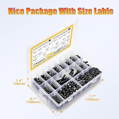 Kadrick Metric Screws Assortment,600 Pcs M6 Screws Nuts Washers Assortment M6x8MM-40MM, Hex Socket Button & Cap Head M6 Machine Bolts Kit, 12.9 & 10.9 Grade Alloy Steel Black