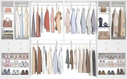 10FT Closet System with 4 Drawers, 120" Closet Organizer System with 6 Hanging Robs & Reversible Shelving, Closet Systems for Walk-in Closets, White