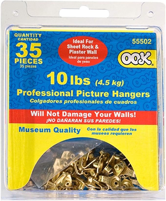 OOK 535888 Professional Picture Hangers, Art Hangers, Brass, 10lb Max Weight (35 Piece)