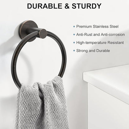 SetSail Towel Holder Stainless Steel Towel Ring for Bathroom Wall Screw-in Hand Towel Holder 3 Packs Towel Hanger for Bathrooms Oil Rubbed Bronze