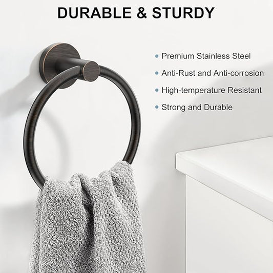 SetSail Towel Holder Stainless Steel Towel Ring for Bathroom Wall Screw-in Hand Towel Holder 3 Packs Towel Hanger for Bathrooms Oil Rubbed Bronze