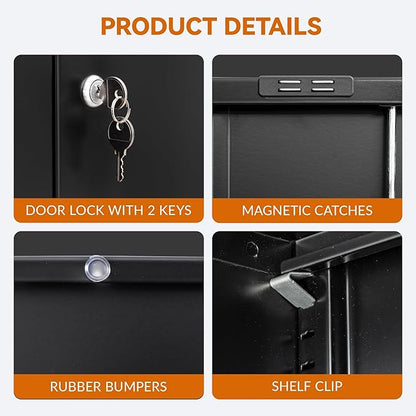 BESFUR Metal Storage Cabinet, Garage Storage Cabinet with 2 Adjustable Shelves, Locking Short Storage Cabinet for Office Garage Home, Black Metal Cabinets (36" H x 31.5" W x 16" D)