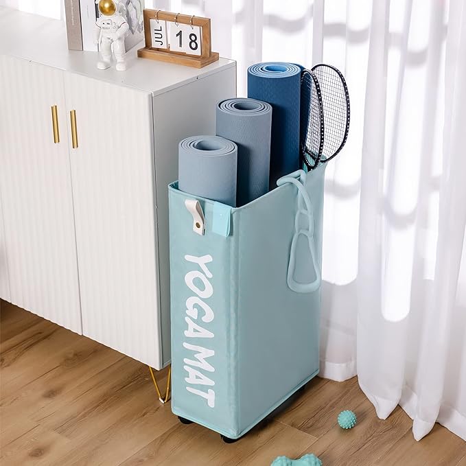 Caroeas Yoga Mat Storage Rack, Yoga Mat Holder Accessories, Home Gym Equipment Storage Yoga Mats, Women Men Workout Equipment Organization with Wheels