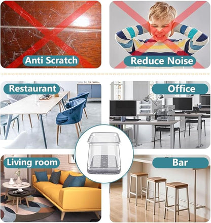 Ansible 24 Pcs Chair Leg Floor Protectors Square, Silicone Felt Furniture Leg Pads Caps Covers for Hardwood Floors (Fit:1-1/16" to 1-5/8")