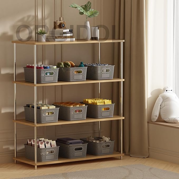 Plastic Storage Basket with Lids 10 Pack Stackable Storage Bins Containers with Lid, Decorative Storage Boxes for Organizing Shelves, Drawers, Playroom, Classroom, Office, Closet, Grey