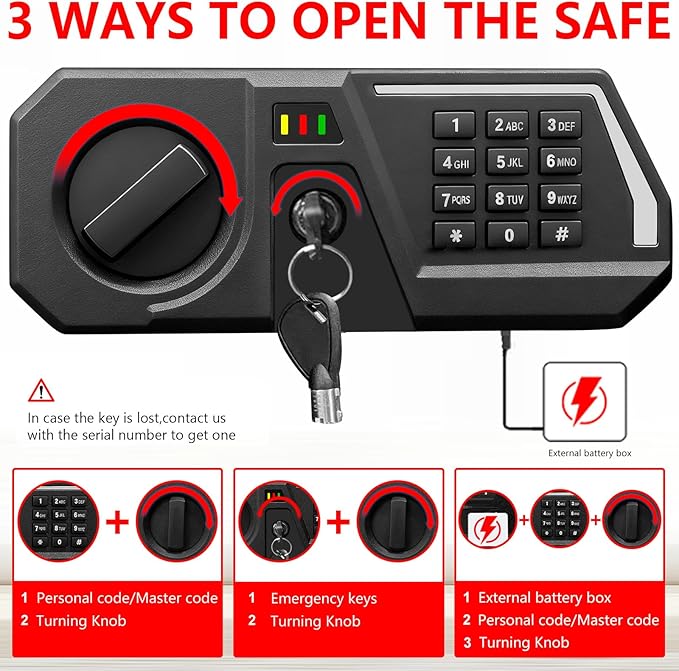 3.4 Cub Large Safes for Home Use, Digital Home Safe Box Fireproof Waterproof with Programmable Keypad, Spare Keys and Removable Shelf, Anti-Theft Fire Proof Document Box Money Safe for Valuables