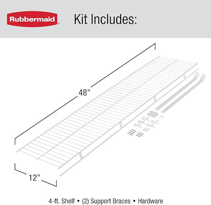 Rubbermaid Direct Wall Mount Closet Shelf, 4 Ft. Wide, Mounting Hardware Kit Included, White, Wire Shelving Organizer System for Home/Laundry/Bathroom/Mudroom/Pantry/Linen Closet
