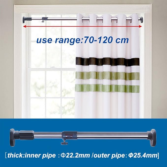 BAOYOUNI Adjustable Shower Curtain Rod Closet Wardrobe Tension Rail Window Curtain Hanging Bar 25.4mm Diameter for Bathroom Kitchen Balcony (Grey, 28-47 Inches)