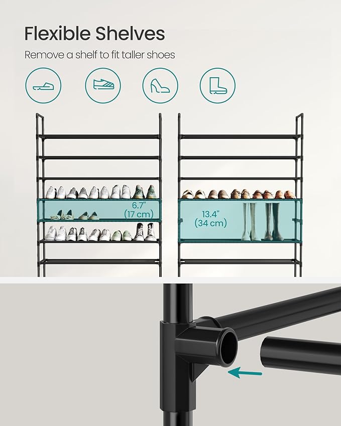 SONGMICS Shoe Rack, 10-Tier Shoe Shelf, Shoe Storage Organizer, 11 x 37 x 68.9 Inches, Metal Frame, Non-Woven Fabric Shelves, for Entryway, Bedroom, Black ULSH11H