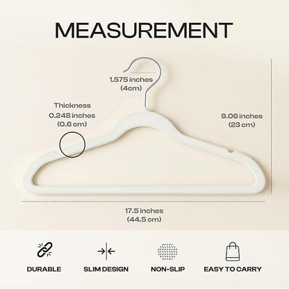 Utopia Home Velvet Hangers 50 Pack – Luxury Non-Slip Slim Pant & Coat Hangers, Strong Space-Saving Clothes Hangers with Pants Bar and 360° Swivel Hook – White