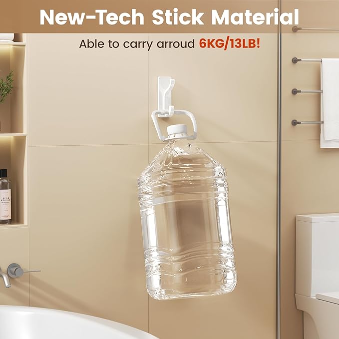 pickpiff Wall Hooks with Adhesive Strip - Easy to Remove, No Residue, Strong Heavy Duty Sticky Towel Hook, 8 Pack White