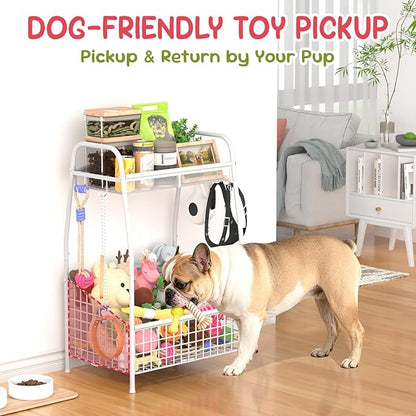 Indestructible Medium Dog Toy basket, Toy Box for Dogs,Pet Toys Bin Dog Metal Wire Basket for Toys, Food Storage, Storage Organizer Chest Storage, Toy Box for Living Room Area (White)
