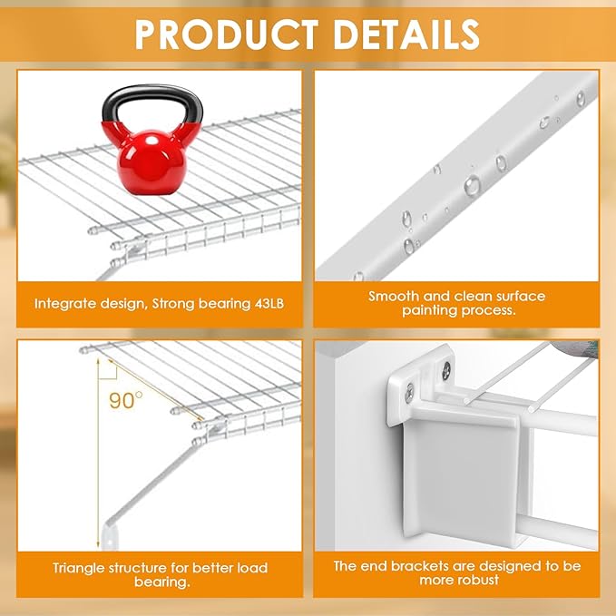 Wire Shelf Bracket Kit for 12" Deep Wire Shelving - Include 4 Support Brackets 4 End Bracket 8 Wall Clips, Easy Install Support for Home Wire Shelf Systems Closet Shelf Wire Storage Installation